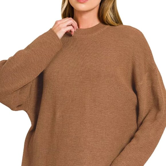 Zenana Round Neck Knit Top and Shorts Sweater Set - Picture 3 of 7